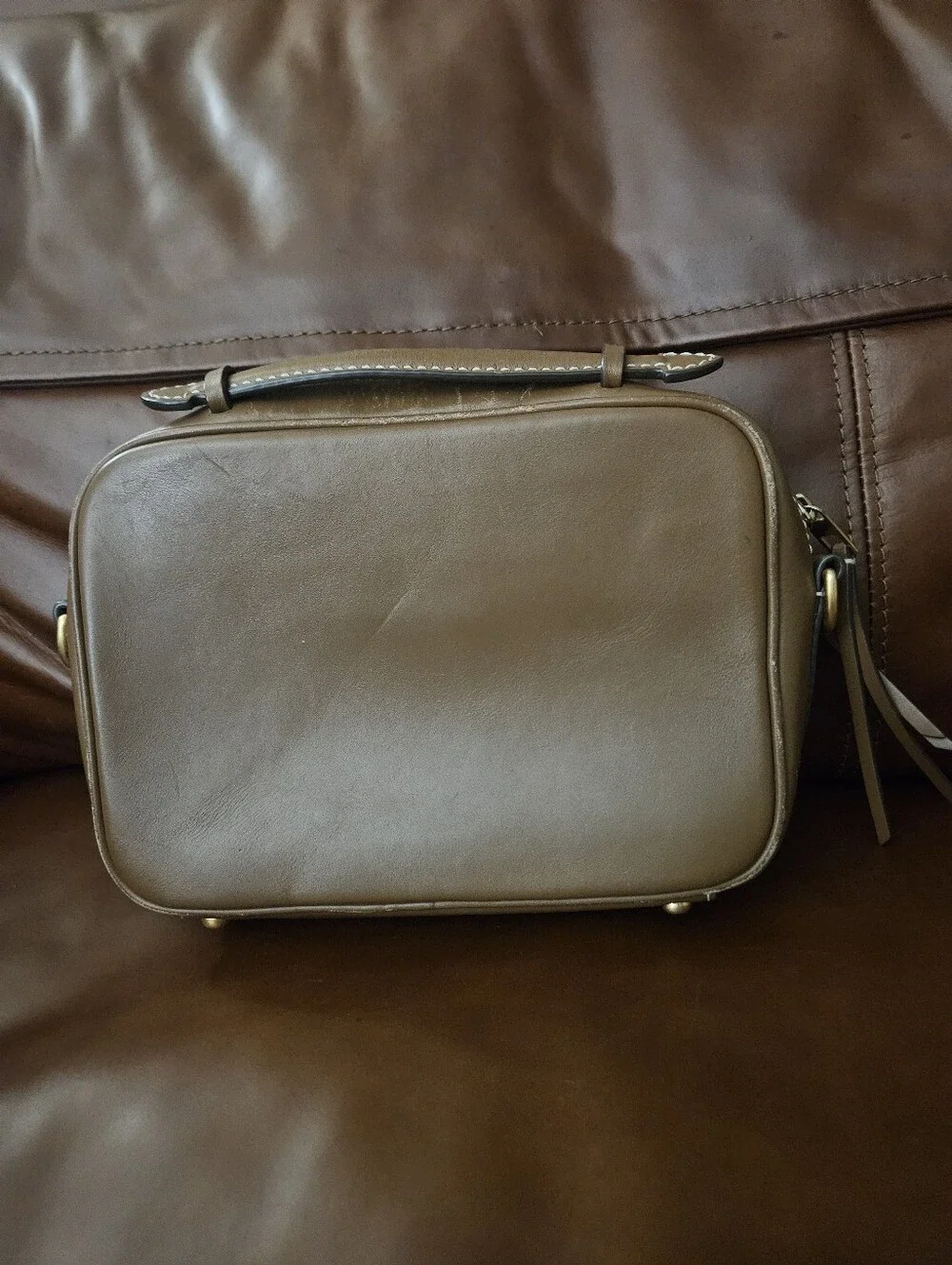 Tory Burch Brown Leather Crossbody Camera Bag Gold Hardware No Strap Read